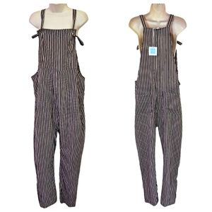 Hayden Los Angeles Black/Maroon/Cream Stripe Overall Jumpsuit,Large,NWT